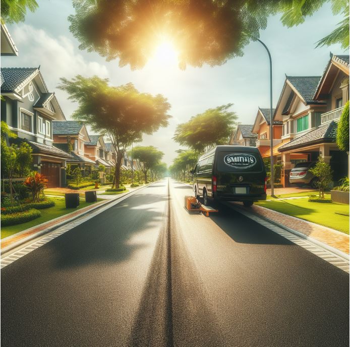 a local fresh asphalt paved residential road